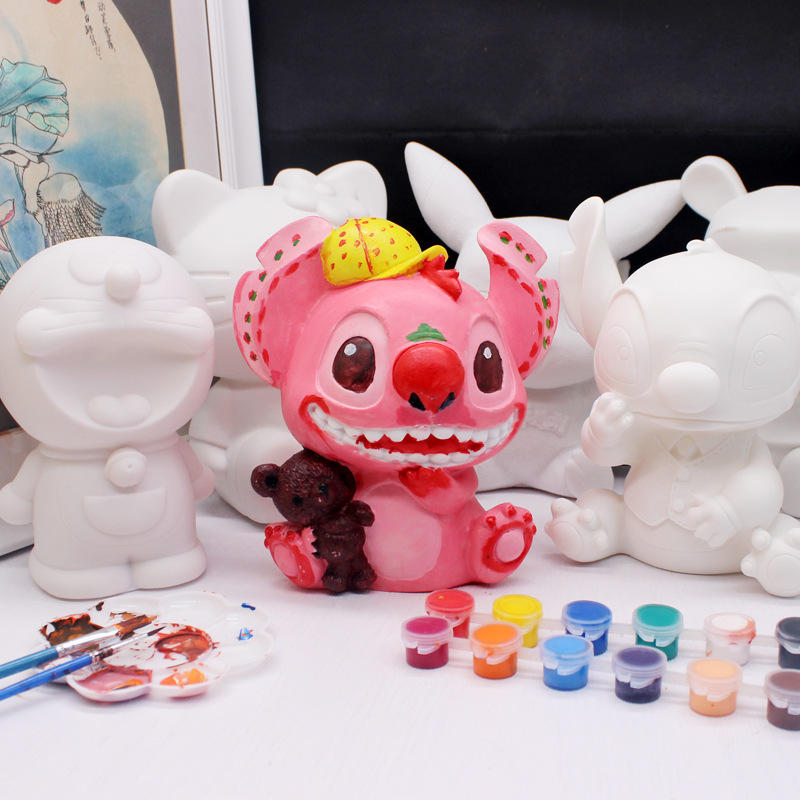史迪仔皮卡丘搪胶娃娃非石膏白胚儿童手工diy涂色彩绘玩具存钱罐
