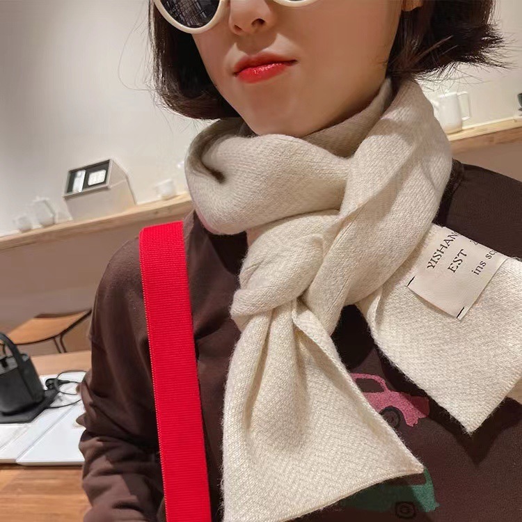 Korean Retro Fashion Herringbone Patch Small Scarf Autumn and Winter Warm Student Versatile Ins Casual Scarf for Men