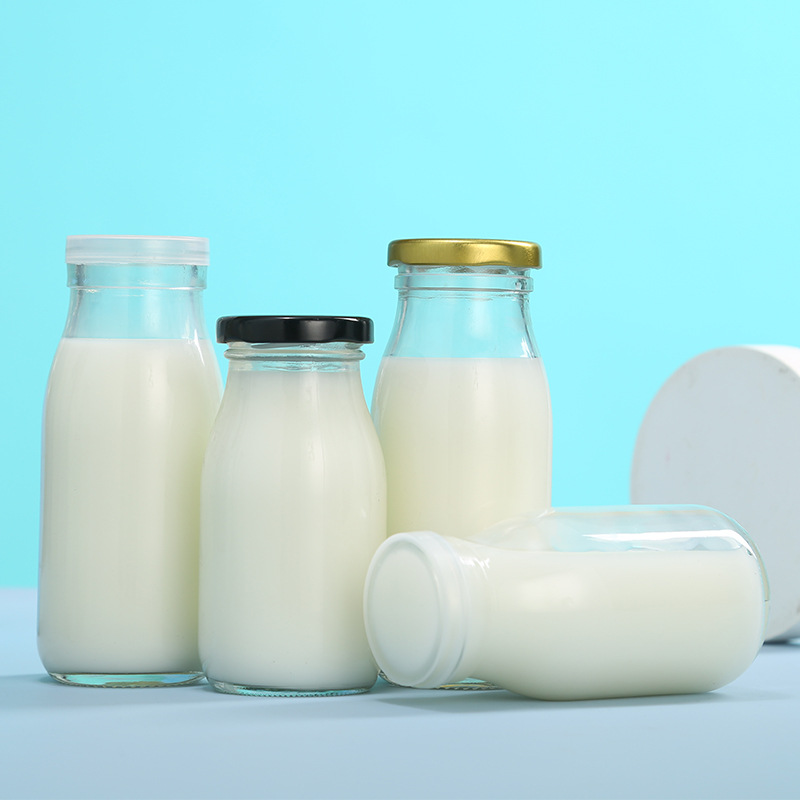 玻璃牛奶瓶 200-500ml密封盖透明咖啡酸奶饮料豆浆鲜奶吧布丁瓶子