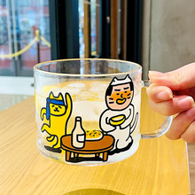 卡通耐热玻璃杯家用带盖带勺早餐杯咖啡牛奶杯子办公室专用喝水杯