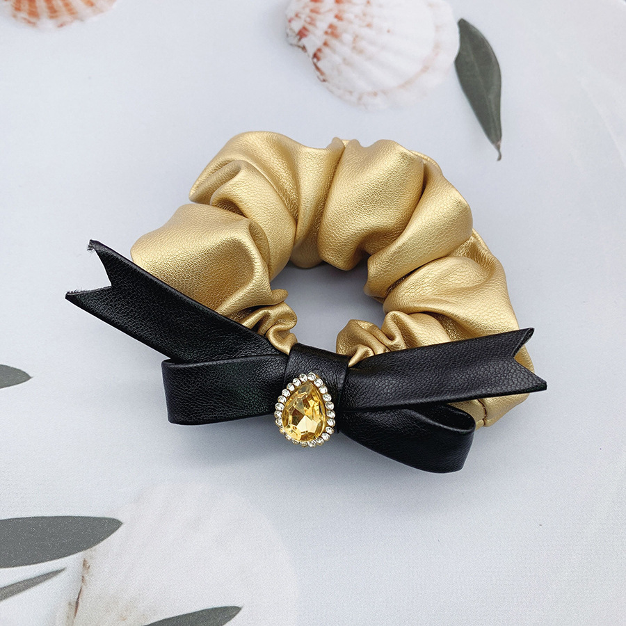 Elegant Leather Silver Pink Black Gold Bow Large Intestine Hair Ring Ins Style Good-looking Sweet Cool Style Hair Band for Bun Haircut