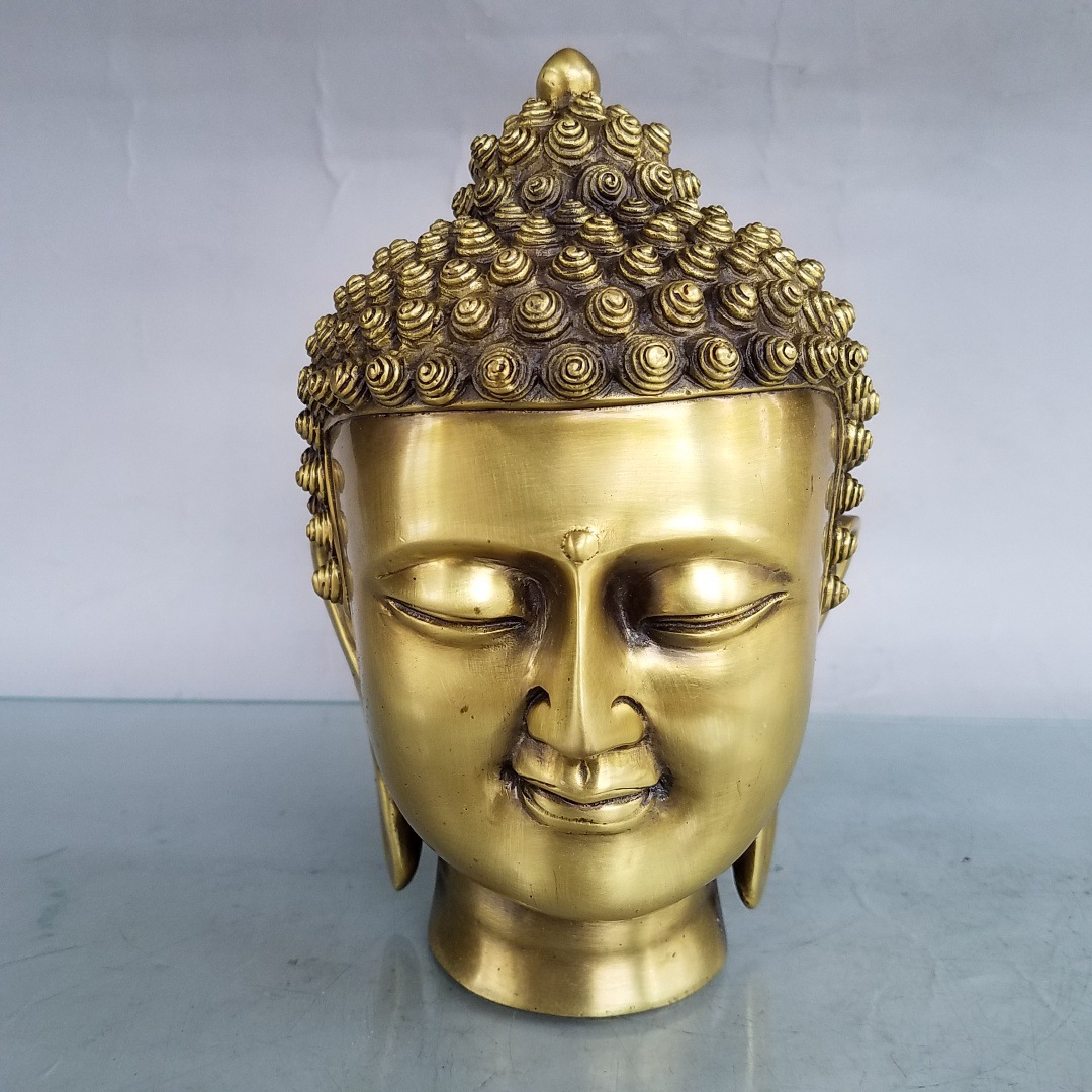 纯铜释迦牟尼头像铜佛头佛像家居供奉禅意风水工艺品