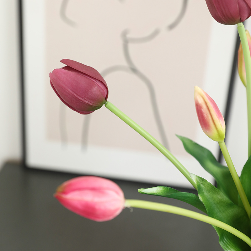 3 Pcs Soft Rubber Feel Tulip Artificial Flower Home Decoration Fake Flower Tulip Bouquet Factory Direct Sales