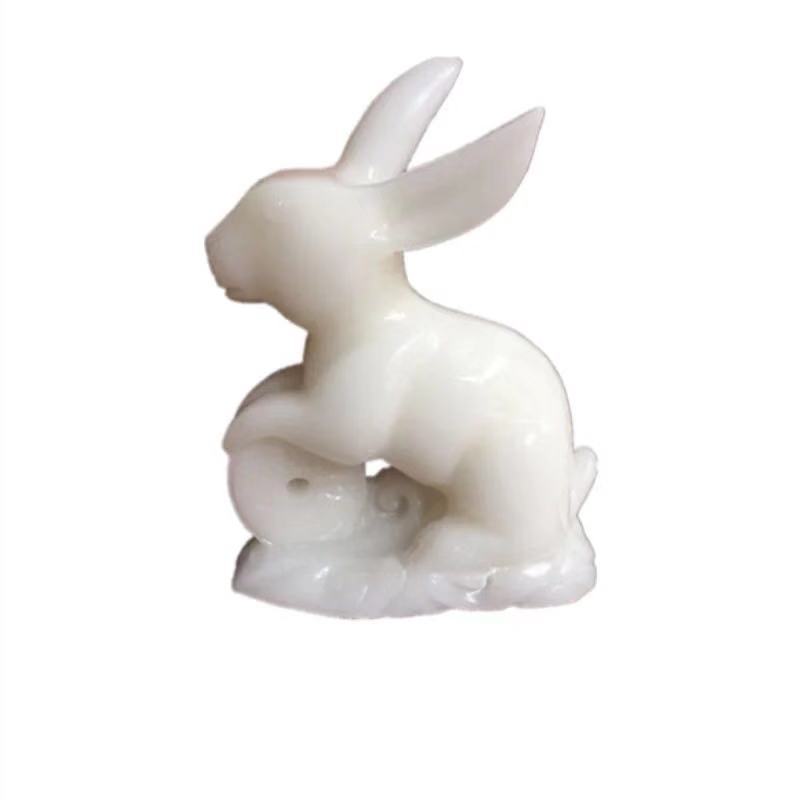 玉雕工艺品阿富汗玉白玉兔子摆件 十二生肖玉兔摆件一件代发