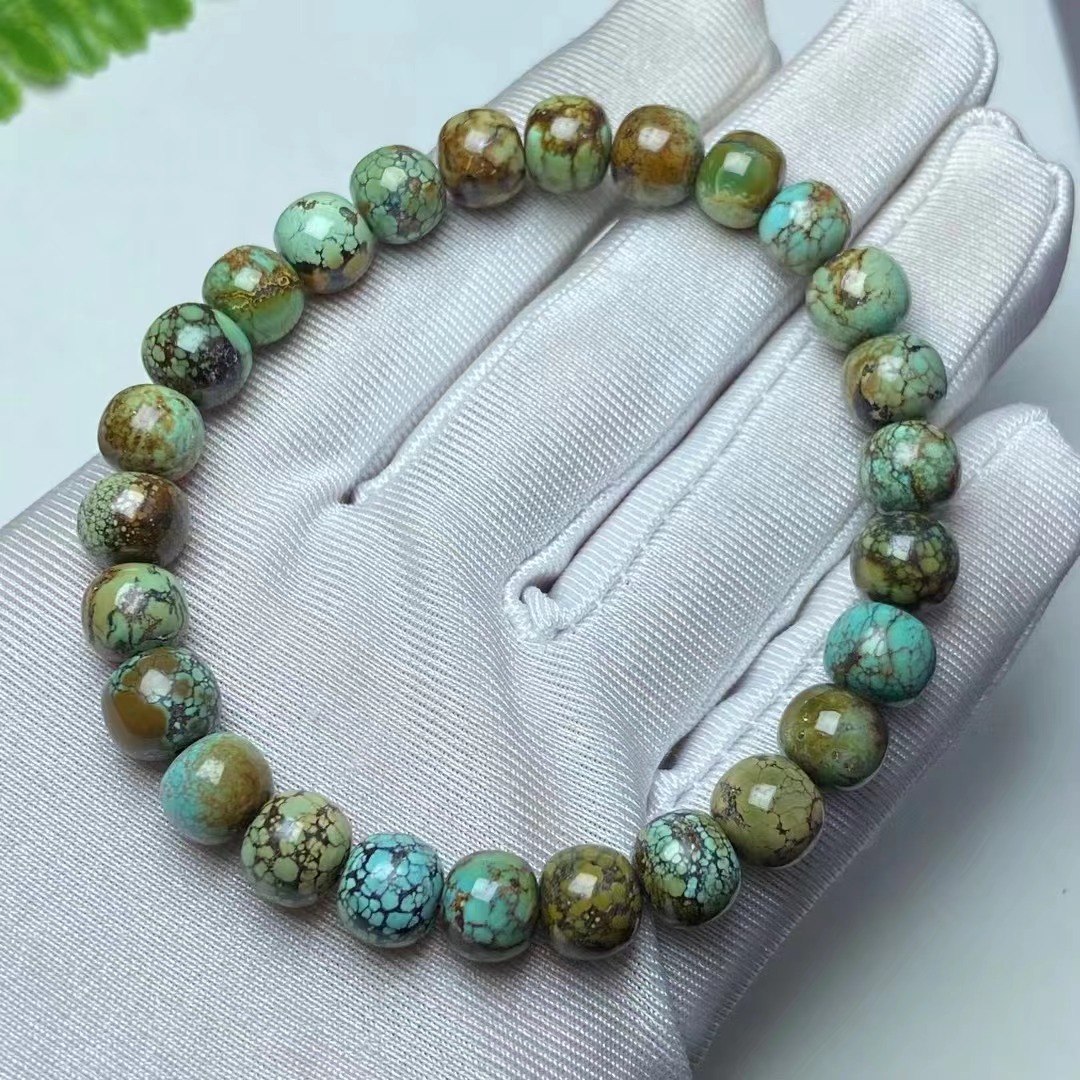 厂家批发天然湖北原矿绿松石老型手串 成色漂亮高瓷 支持全国复检
