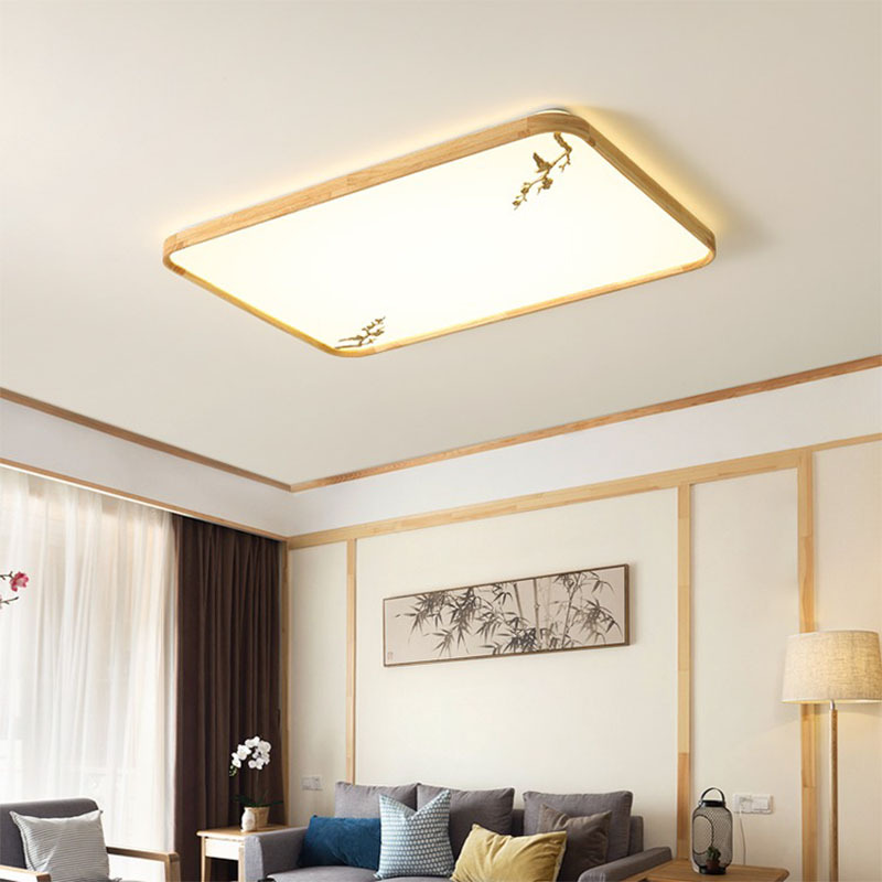 北欧超薄客厅吸顶灯日式实木卧室灯现代简约led大气方形创意灯具