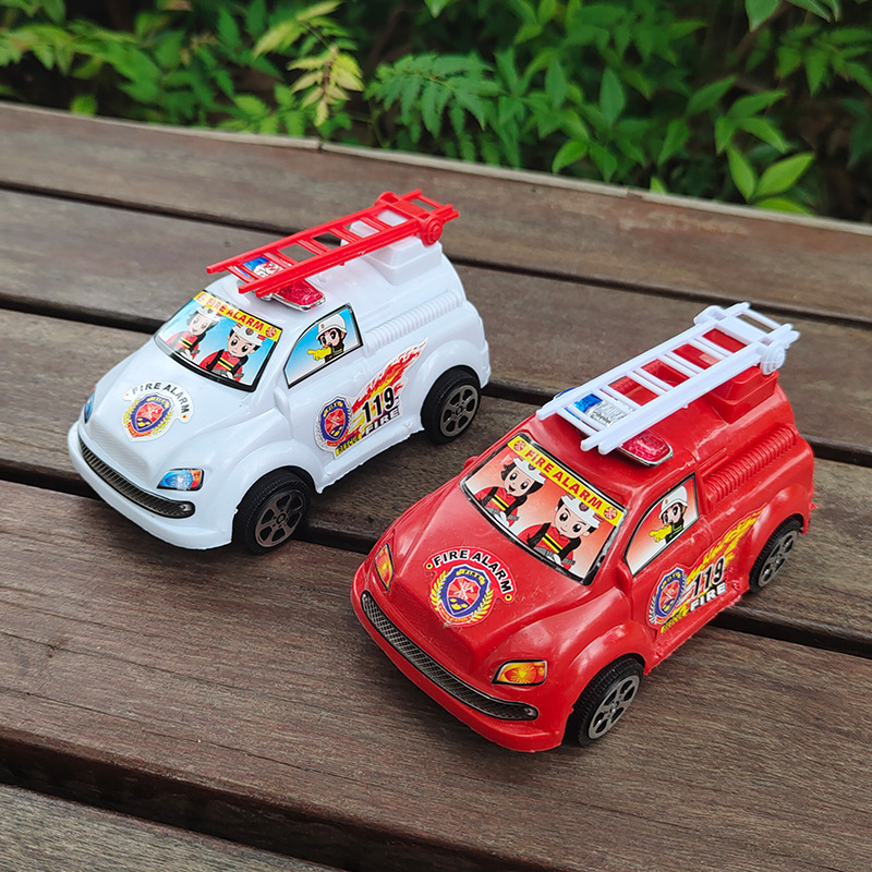儿童塑料拉线玩具车消防车汽车模型2元店地摊套圈圈玩具厂家批发