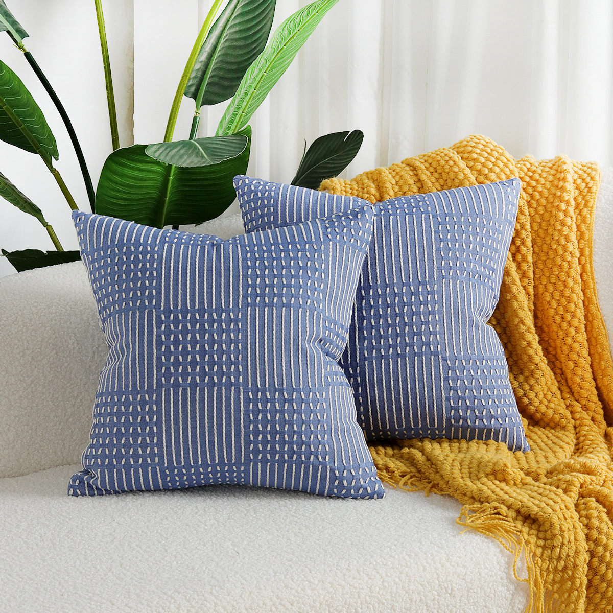 New Simple Modern Style Geometric Pattern Cotton Woven Jacquard Cushion Pillow Cover
