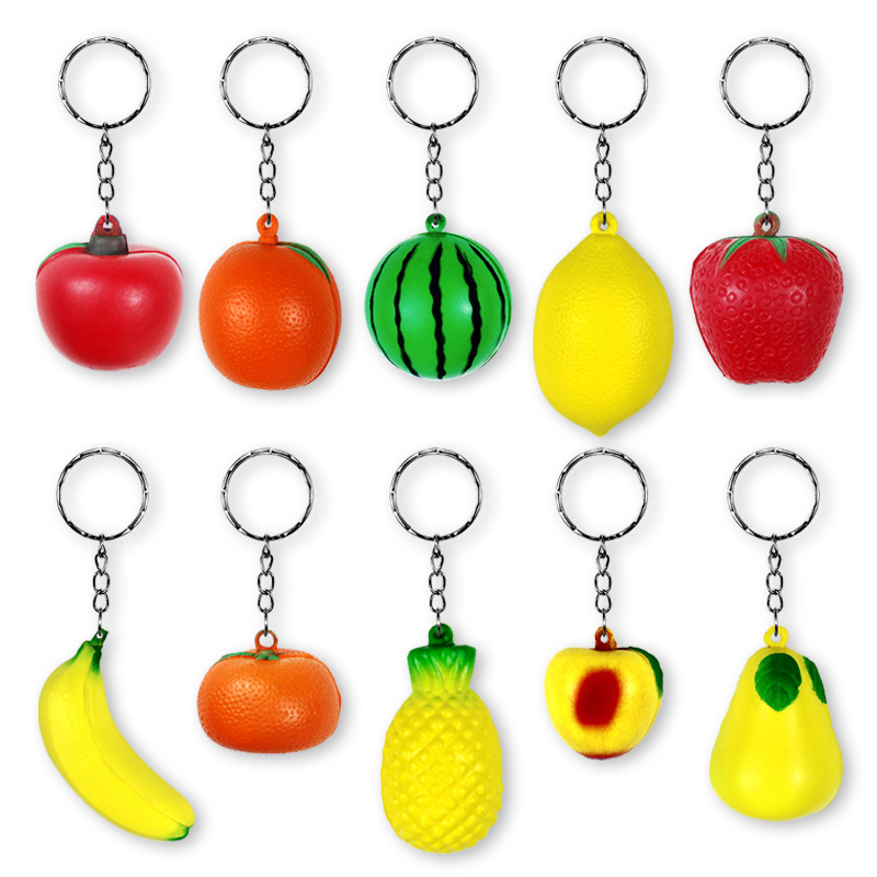 creative cute mini banana strawberry simulation fruit keychain pendant pu foam vegetable with chain factory wholesale