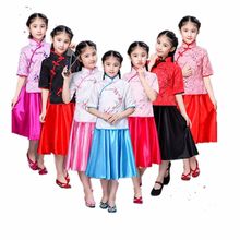 新款古装民国学生装女童夏季短袖古筝茶艺表演服大合唱演出服