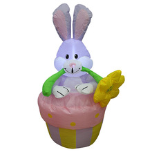 跨境复活节兔子坐花篮咬花充气气模 带LED灯光庭院装饰品摆件道具