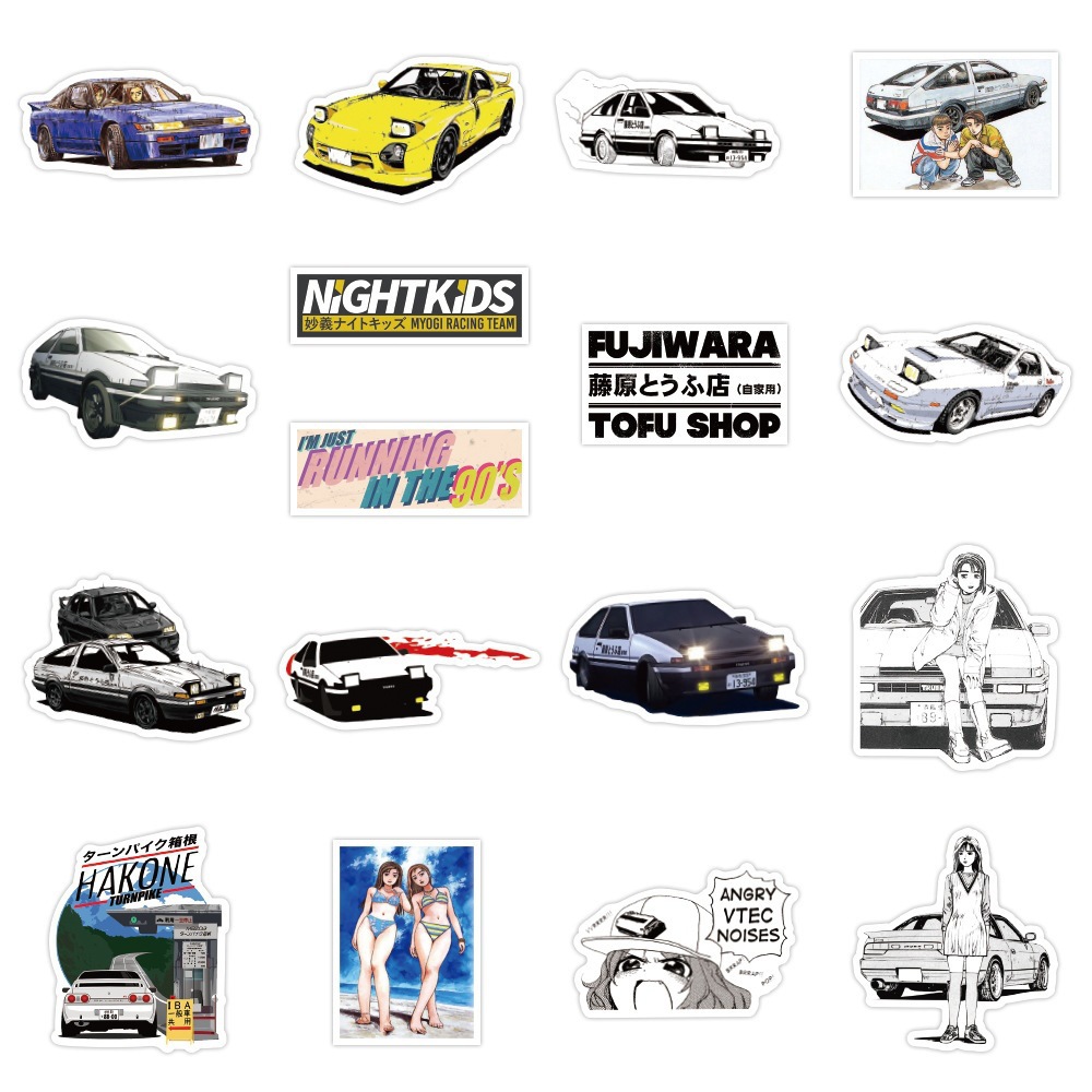 50 Sheets Initial D Japanese Anime Stickers PVC Graffiti Stickers Suitcase Luggage Guitar Waterproof Notebook