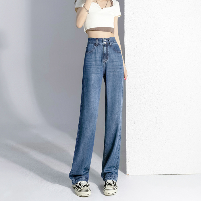 Tencel Lyocell Jeans Women's Wide Leg Draping Thin Summer Loose Ice Silk Cool Slimming and Straight Pants