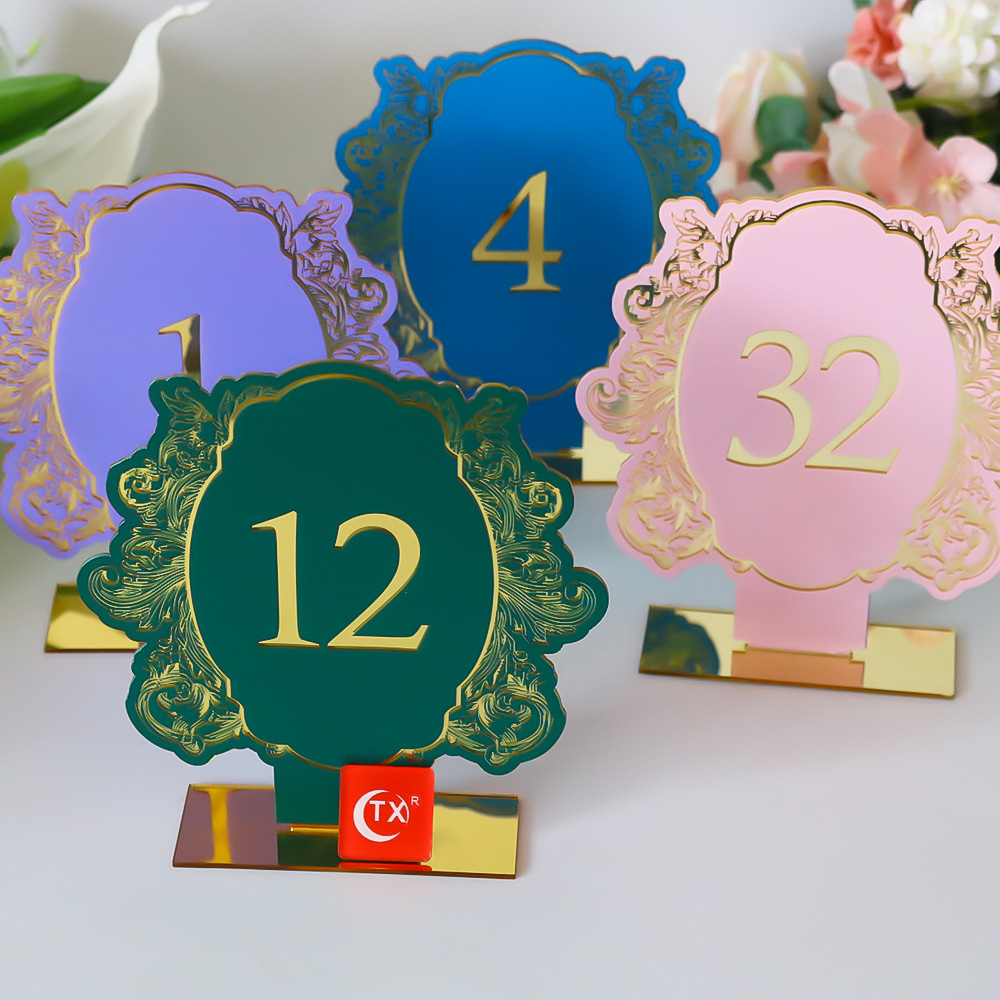 跨境亚克力座位牌婚礼桌位牌 嘉宾宴会台卡席位卡 数字桌号牌