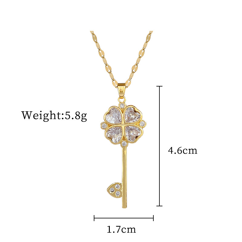 [Titanium Steel] Lucky Necklace Female Copper Micro Inlay Real Gold Electroplated Simple Ins Internet Celebrity Exquisite Clavicle Chain Necklace