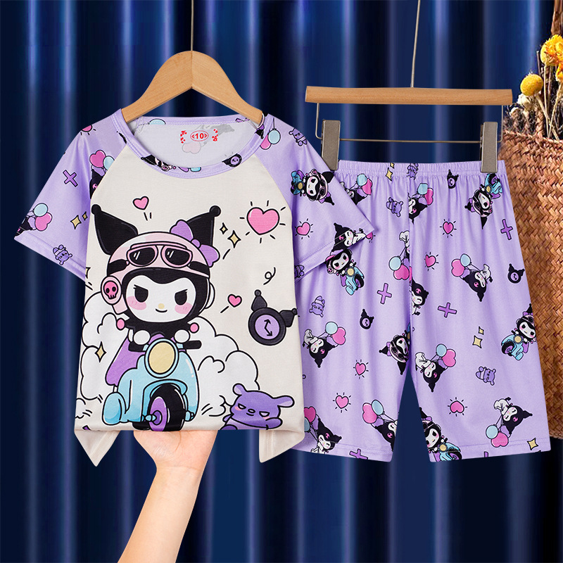 Summer Children's Pajamas Short-Sleeved Girls' Cartoon Middle and Big Children Boys' Homewear Suit Primary School Students Thin Air Conditioning Room Clothes