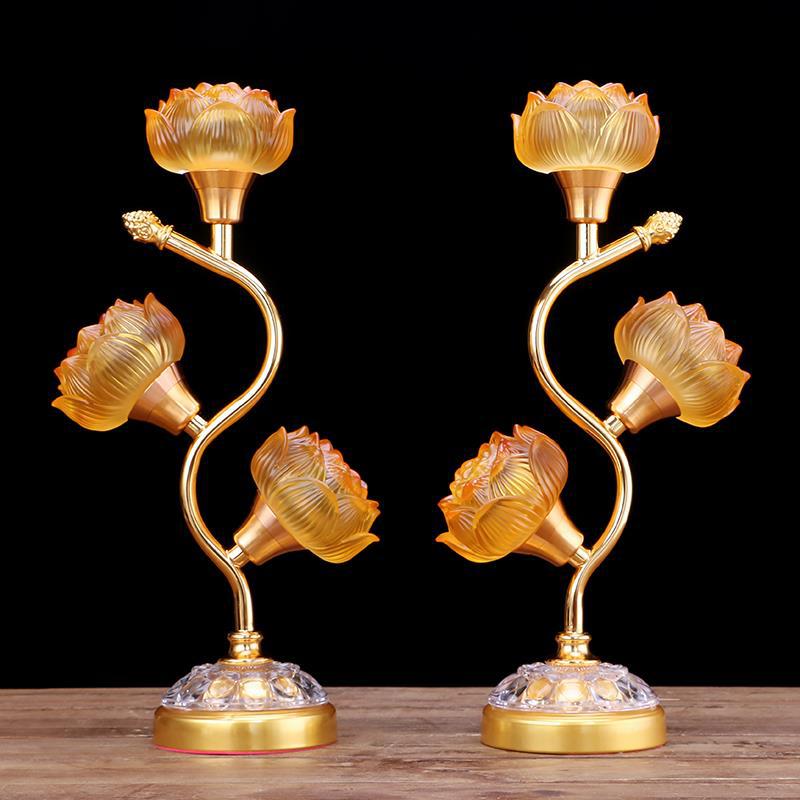 圆通佛具用品三品莲花灯佛供灯led七彩灯光荷花灯佛前供佛长明灯