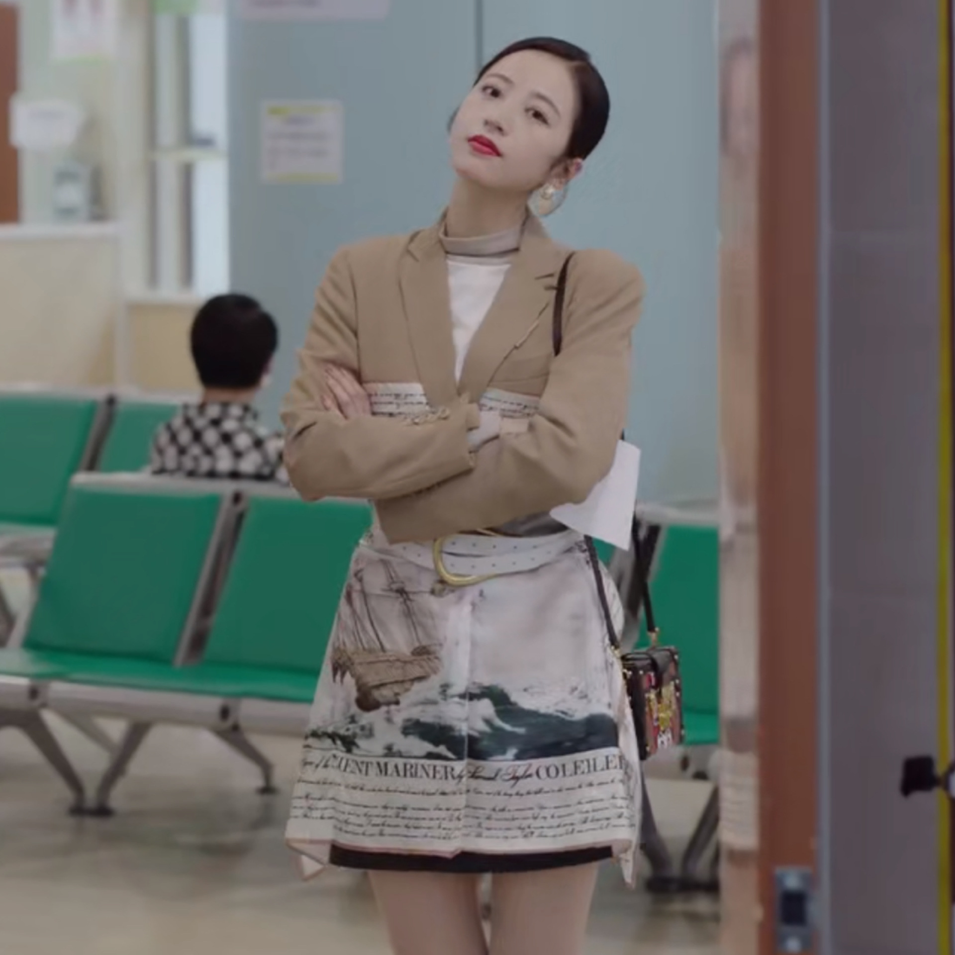 从结婚开始恋爱鹿方宁周雨彤同款衣服英伦风拼接西装中长款外套女