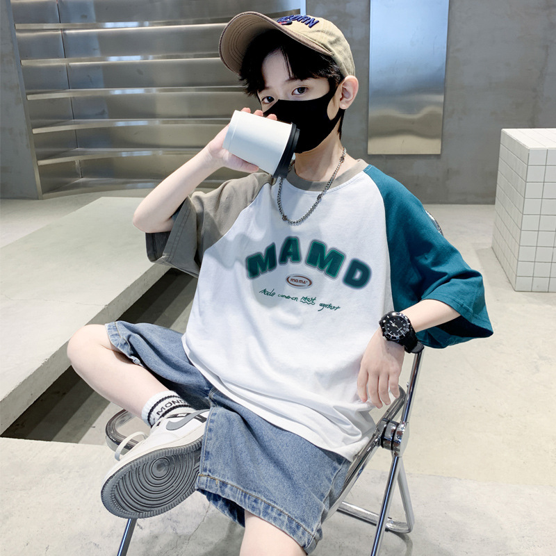 Boys Summer Clothes T-shirt 2024 New Children's Summer Fried Street Boys Short Sleeved T-shirt Two-Piece Suit Fashionable One Piece Dropshipping