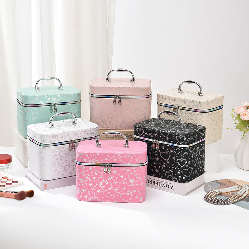 cosmetic bag large capacity high sense ins wind belt mirror portable love waterproof multifunctional cosmetic case
