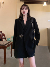 秋款新款大码女装赫本风法式中长款西装外套黑色设计感西服女
