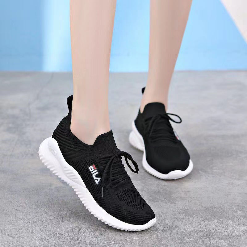 Boxed New Flyknit Shoes Soft Bottom Breathable Female Tennis Shoes Casual Sports Running Shoes Casual Lace up Female Student Shoes