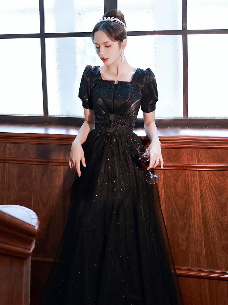 黑色晚礼服女宴会气质高端轻奢小众法式高级感成人礼艺考毕业裙夏
