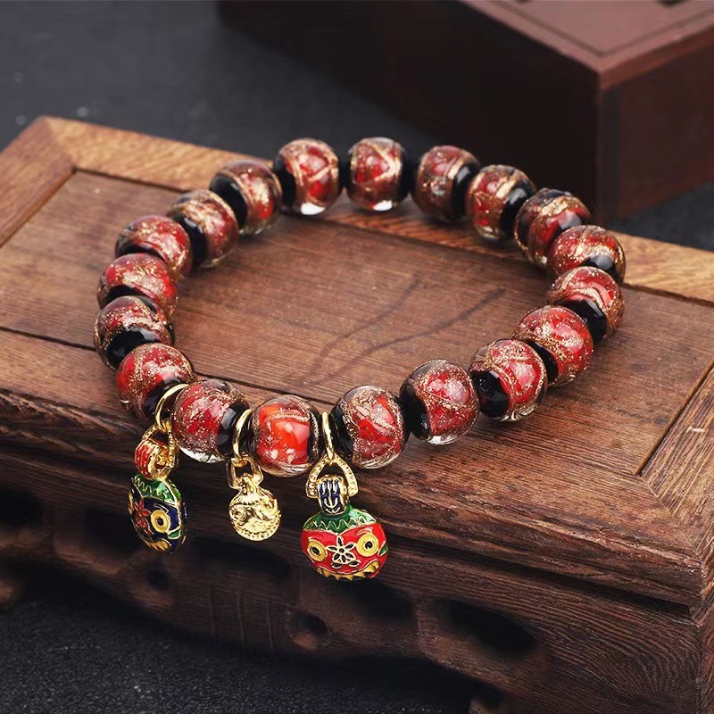 Fragrant Gray Colored Glaze Bracelet Zibo Boshan Ancient Bracelet Duobao Ornament Men and Women Swallowing Gold Beast Colorful Wholesale Glass Bead