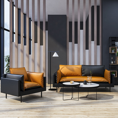 现货办公室沙发茶几组合接待室小型简约现代休闲洽谈会客区三人位