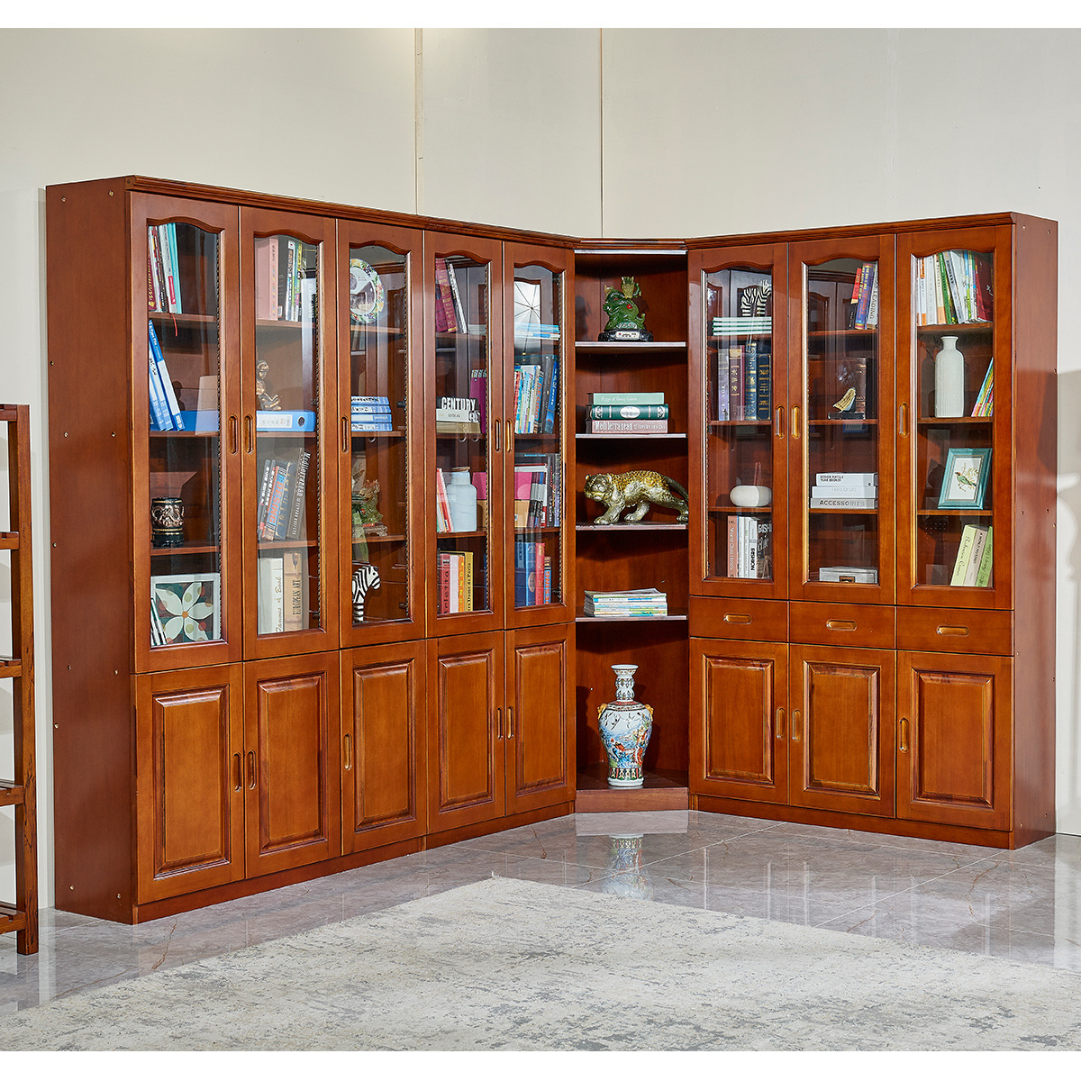 三门书柜全实木香樟木两自由组合转角橱书房满墙文件办公家具