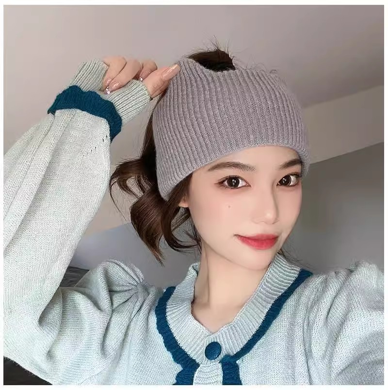Korean Style Popular Net Red Wide-Edged Headband Sports Headgear Four Seasons Taobao Demon Sweet Cute Cat Ears Knitted Hair Band for Women