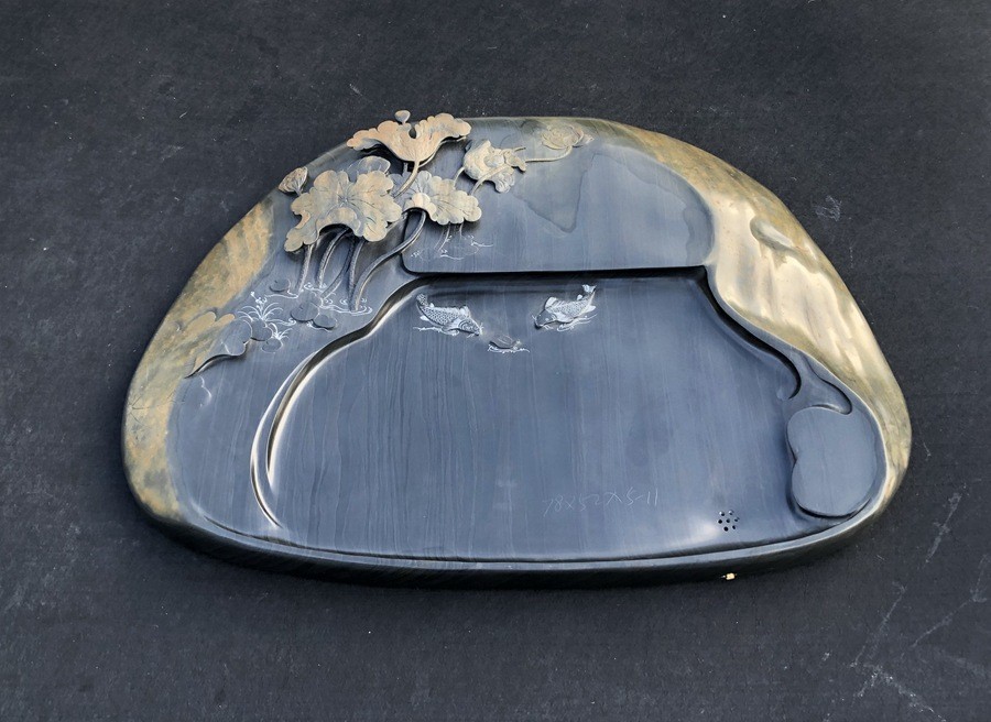 十二年老店 歙砚石头茶盘 天然原石茶盘 精品茶海家用茶盘