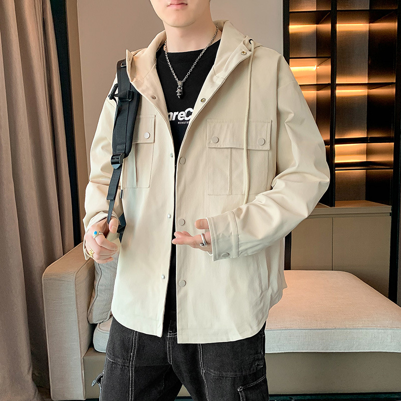 复古连帽宽松军绿色夹克男士春秋季潮牌工装防风防水休闲外套衣服