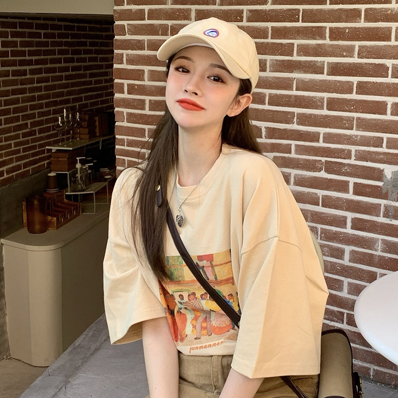 港风chic日系复古短袖t恤女夏装宽松韩版ins潮原宿风超火半袖上衣