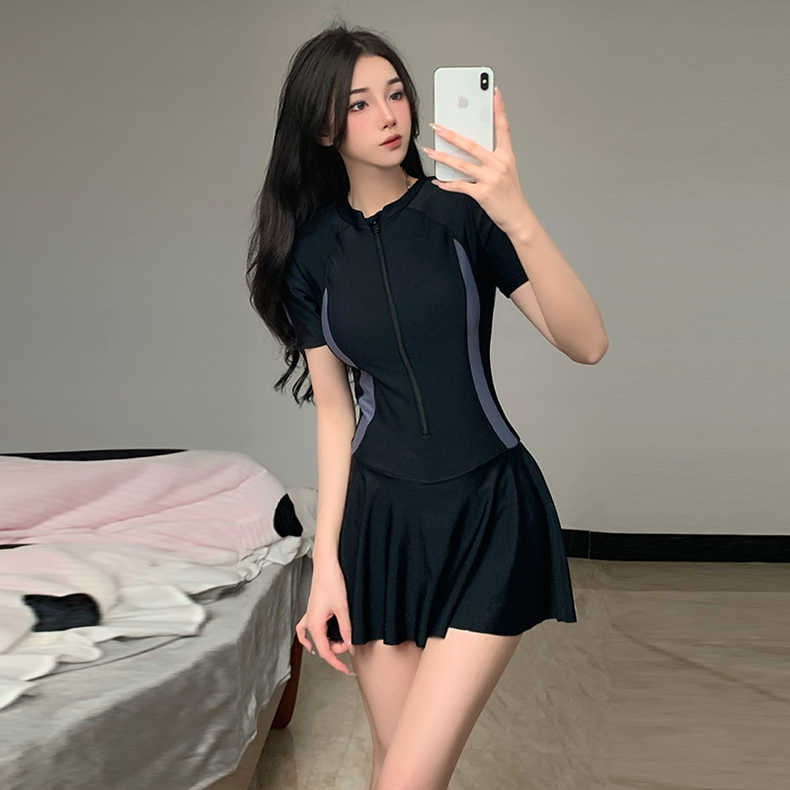 Swimsuit Women's Siamese Sports Hot Spring Swimsuit Simple Conservative Fit Slimming Dress Vacation Swimwear Wholesale