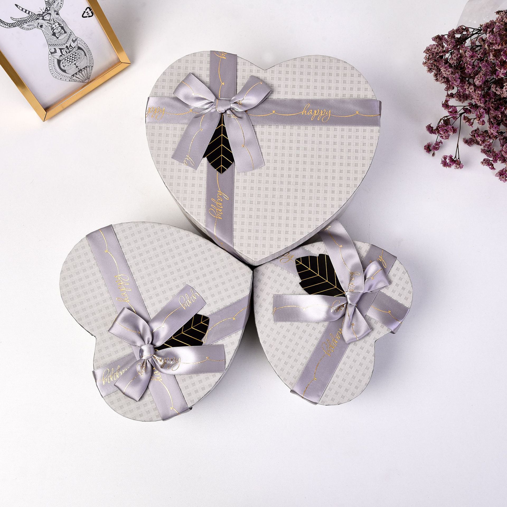 七夕节日心形礼品盒爱心礼物盒子生日礼品包装盒礼盒空盒三件套