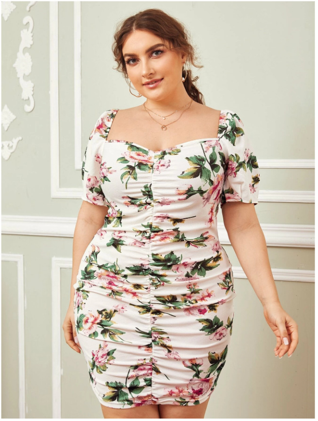 独立站欧美外贸亚马逊速卖通ins网红包臀印花性感大码女装连衣裙