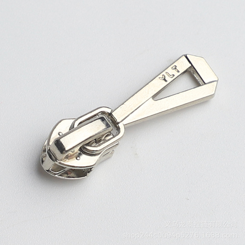 source factory wholesale no. 5 silver locked pull head dress tent zinc alloy zipper head backpack pull head