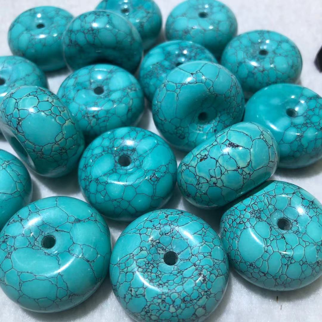 菱镁矿优化二代绿松石湖北十堰工艺网花铁线面包圈