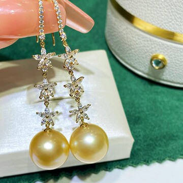 新款g18k金耳环精工佩戴精致仙气 珍珠搭配厚金耳饰轻奢百搭耳坠