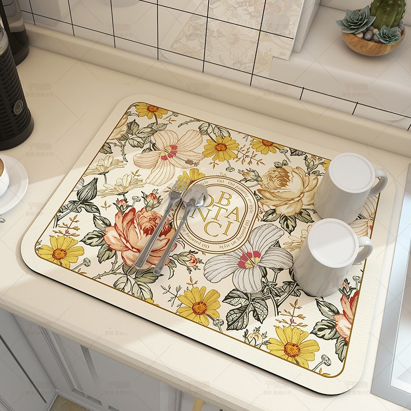 美式复古厨房沥水垫咖啡机垫茶几桌面碗盘干燥垫免洗隔热垫吸水垫