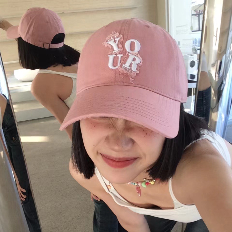 your字母刺绣鸭舌帽子女春夏百搭休闲帽显脸小大帽檐防晒棒球帽男