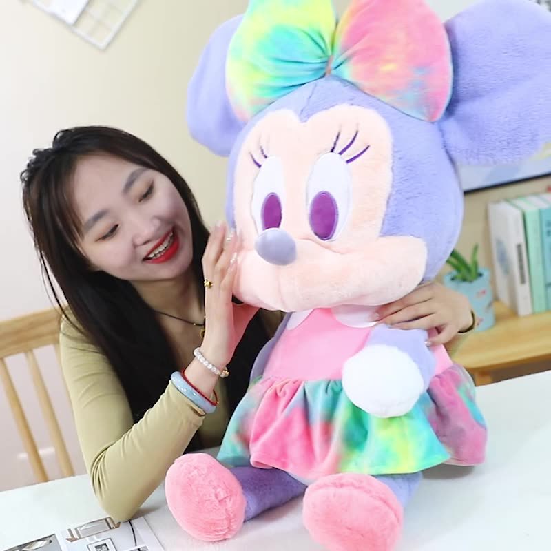 Tie-Dyed Colorful Mouse Cute Mickey Pillow Plush Toy Minnie Doll Grab Machine Doll Birthday Gift