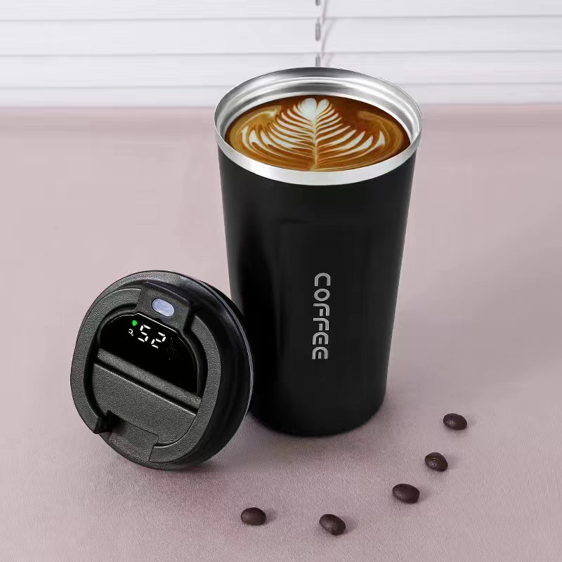 Simple Style Solid Color 304 Stainless Steel Vacuum Cup Smart Display Temperature Coffee Cup Car Portable Wholesale Logo