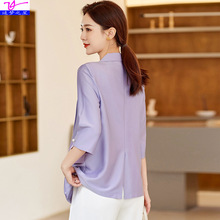 雪纺紫色西装外套女七分袖2023新款夏季薄款小个子休闲韩版小西服