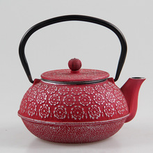 600ml樱花外贸出口欧美款彩色铸铁壶煮水泡茶壶家用软装摆件茶壶