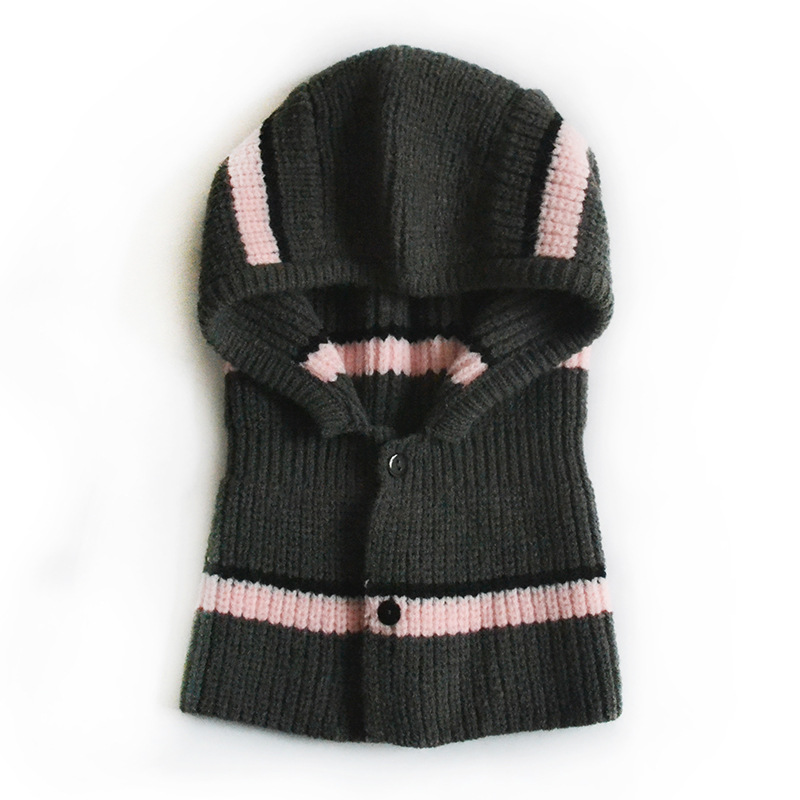 Chengwen Children's Hat Fashion Trend Stripes Knitted Hat Hooded PNE-Piece Suit Boys and Girls Windproof Earflaps Woolen Cap