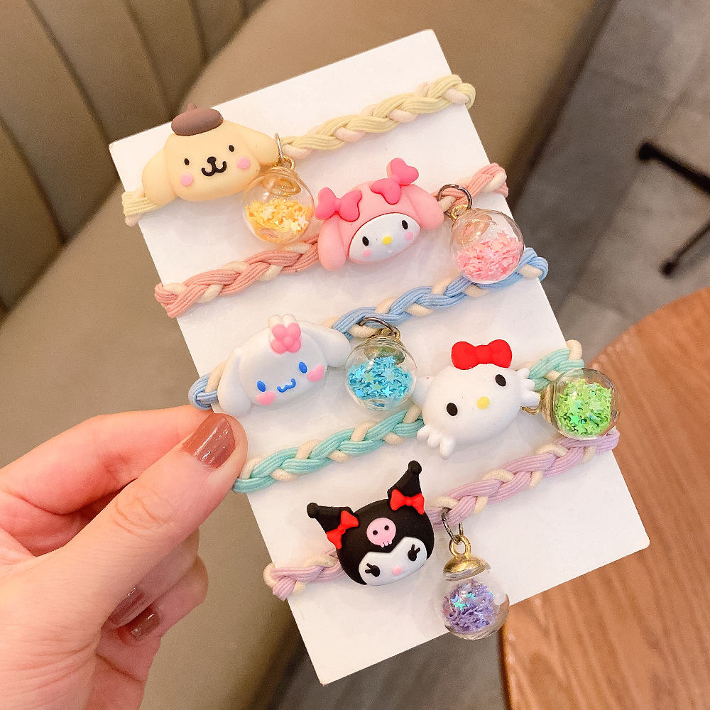 Sanrio Cute Cartoon Children Hair Ring Hair Rope Candy Color Braid Small Rubber Band Headband Wishing Bottle Hair Accessories Wholesale