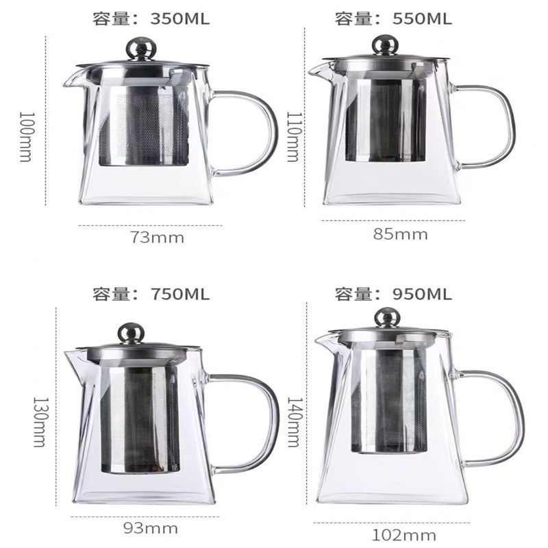 Square Glass Teapot Borosilicate Glass Pot Factory Wholesale Stainless Steel with Strainer Glass Pot Fair Mug Scented Teapot