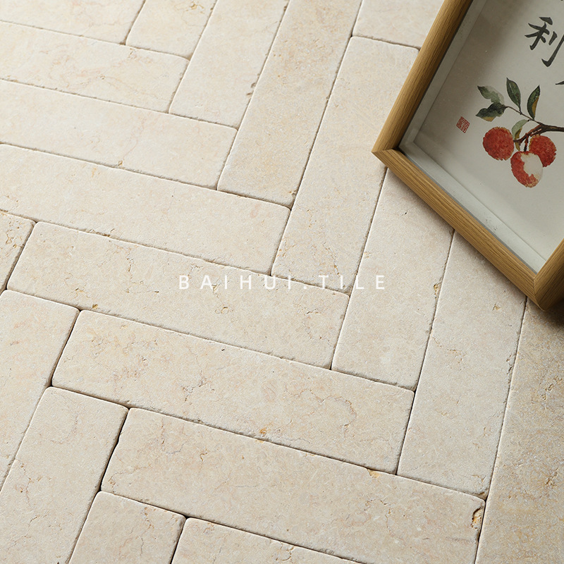 法式复古米白色月光石长条天然石材中古风民宿咖啡店服装店墙地砖